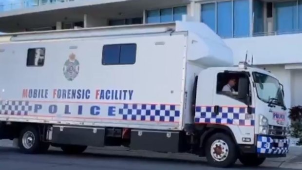 Police have discovered two bodies at an apartment in Labrador on the Gold Coast, April 23, 2021. 