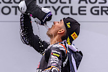 Senna Agius celebrates after the conclusion of the Moto2 Race.
