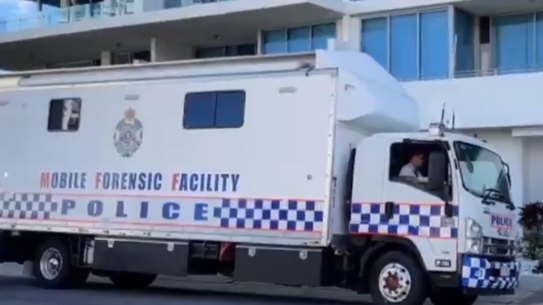 Police have discovered two bodies at an apartment in Labrador on the Gold Coast, April 23, 2021. 