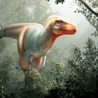 An artist's reconstruction of thanatotheristes or the Reaper of Death, discovered this year.  