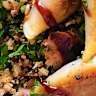 Potsticker dumplings with herby cauliflower and pickled ginger salad recipe. Dumpling dinnerÂ recipes for Good Food August 2018. Please credit Katrina Meynink.