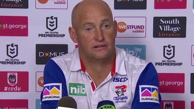 Nathan Brown addresses the media after the Newcastle Knights' clash against the St George Illawarra Dragons in Round 10.