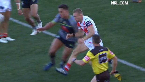 Canberra Raiders forward Joe Tapine was suspended for a shoulder charge on Matt Dufty.
