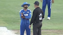 Shreyas Iyer argues with the umpire.