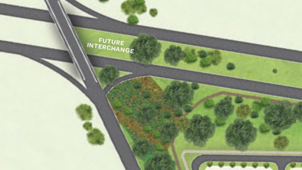 The “future interchange” at Mount Cottrell Road that has not been built. 