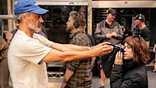 Taika Waititi and Jenna Ortega during the filming of Klara and the Sun
