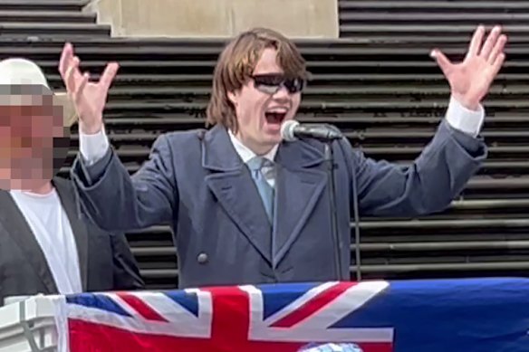 Hugo Lennon speaks during a March for Australia rally in August.