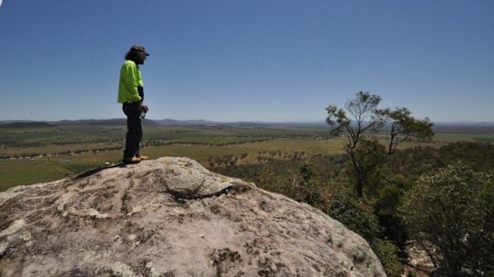 Gomeroi man Steve Talbott standing on the land China Shenhua plans to turn into a mine. 