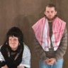 Harry Greenwood (right) and Megan Wilding (middle) wearing keffiyeh in the STC’s production of The Seagull.