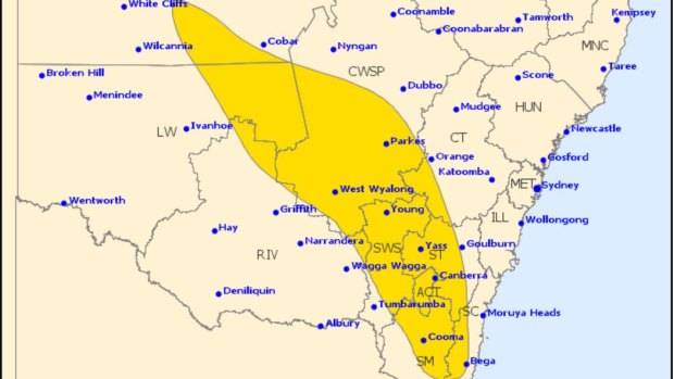A weather warning was issued for the ACT on Friday evening.