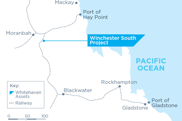 The location of Whitehaven Coal’s proposed Winchester South coal mine.