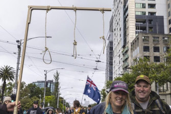 Gallows at a ‘freedom’ rally in Melbourne last year