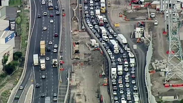Heavy traffic heading out of Melbourne on Friday night.