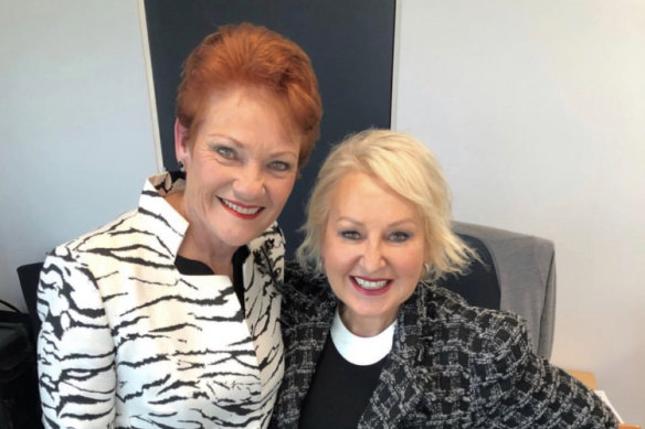 Pauline Hanson and Prue MacSween meeting in Senator Hanson's offices.