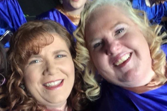 Friends Di Sleeman, left, and Fiona Waters in the 2016 <i>Carols By Candlelight</i> choir