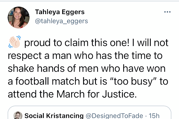 Screenshot of Tahleya Eggers’ now-deleted Twitter post.