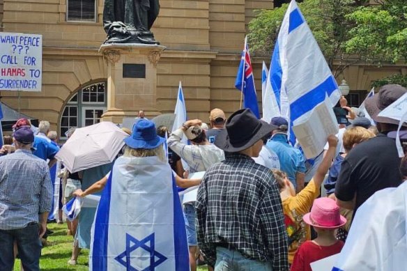 Pro-Israeli supporters rally in Brisbane’s CBD on Sunday amid the ongoing war in Gaza.