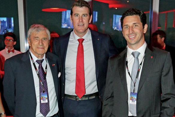 Seven chairman and owner Kerry Stokes with son Ryan and Ben Roberts-Smith.
