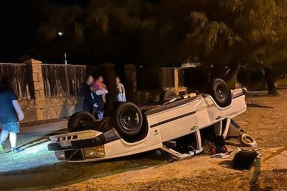 One young person has been taken to hospital after a car lost control and hit a speed sign in Perth.