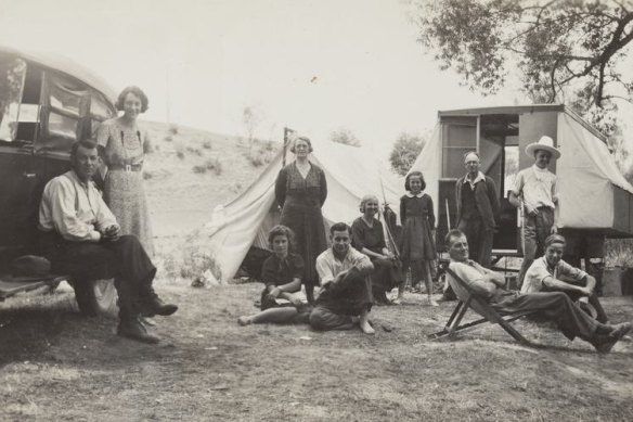 A family camping trip to Tambo River, Victoria, in December 1938. 