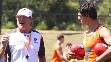 Learning the ropes: Jake Stein with then-GWS Giants coach Kevin Sheedy back in 2012.