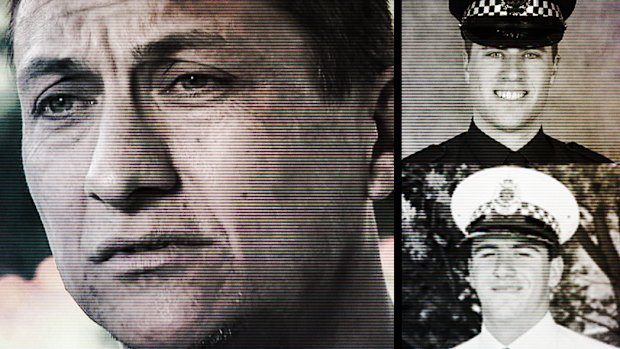 Dezi Freeman (left) and police officers Vadim de Waart-Hottart (top right) and Neal Thompson (pictured earlier in his policing career).