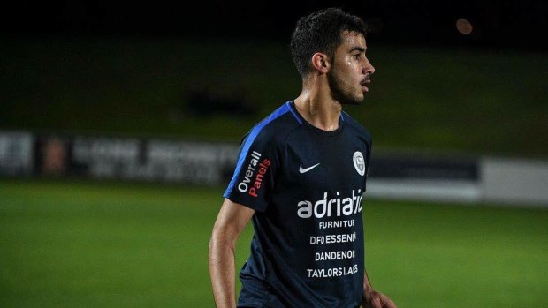 Bahraini refugee Hakeem Al-Araibi on the field for Pascoe Vale FC.