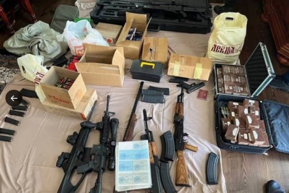 Guns and other objects allegedly found in the home of Wagner boss Yevgeny Prigozhin during a search that was broadcast on Russian state television.