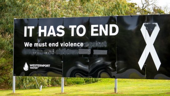 A white ribbon sign on Phillip Island has been defaced. 