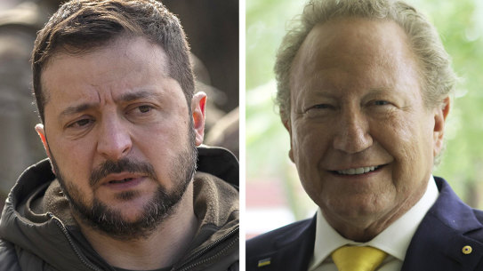 Ukrainian President Volodymyr Zelensky and Australian mining magnate Andrew Forrest.