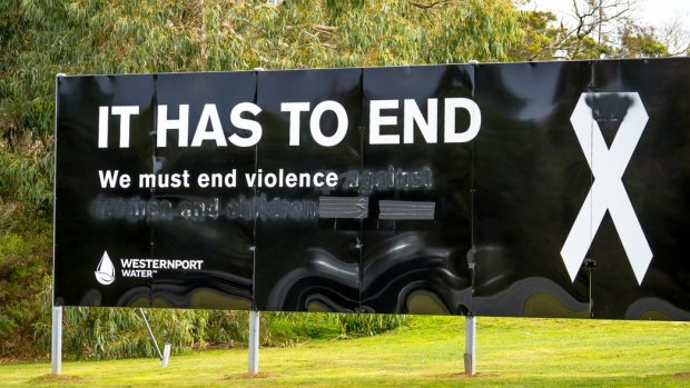 A white ribbon sign on Phillip Island has been vandalised. 
