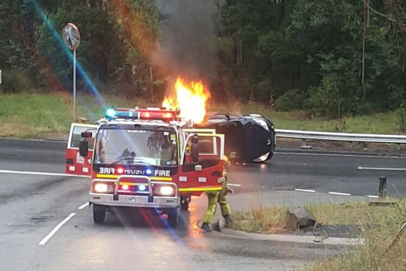 Firefighters respond to a crash at Belgrave-Hallam Road in January 2018.  The accident is not on the Victorian road crash data map.