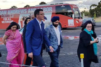Danial Andrews and Luckee Kohli on the campaign trail in 2018.