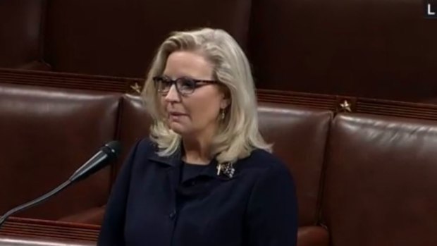 Republican Liz Cheney speaking in Congress ahead of vote.