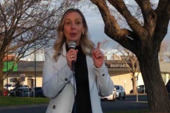 Liberal MP Renee Heath speaking at an event organised by Freedom Party candidate Damien Richardson on Monday night.