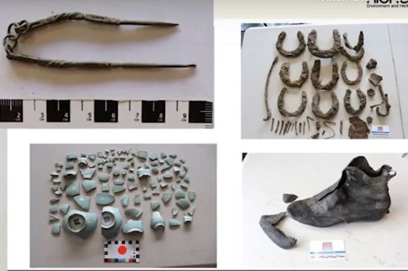 Chinese leather works and an opium pipe pick (top left) found under Lower Albert Street during Cross River rail excavation team.
