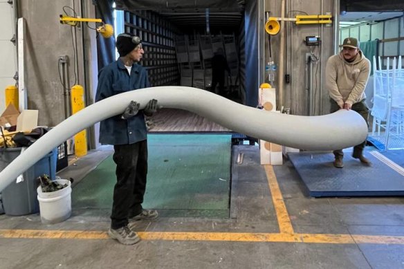 The Raiders’ new viking horn in production in the USA.