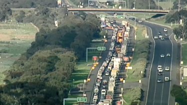 Traffic chaos at the Little River checkpoint on Friday morning.