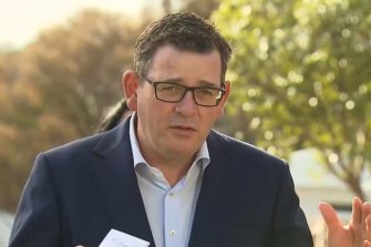 Victorian Premier Daniel Andrews at today’s press conference in Geelong.