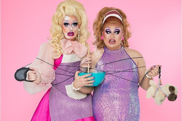 HollyPop & Brenda Bressed lift the drag club curtain in <i>Werkin’ 5 to 9</i>. 