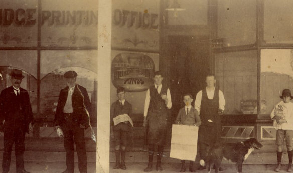 The Bridge newspaper office in 1917, then in Noorong Street, Barham.