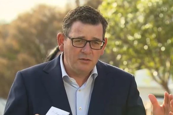 Victorian Premier Daniel Andrews at today’s press conference in Geelong.
