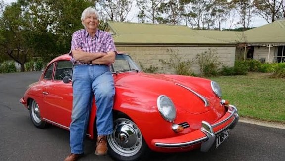 Alan Hamilton in 2015 with a Porsche 356 at his Mornington Peninsula vineyard.