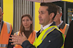 Premier David Crisafulli on the Gold Coast on Monday announcing transport infrastructure including a bus service to replace the axed stage 4 of the Gold Coast light rail.