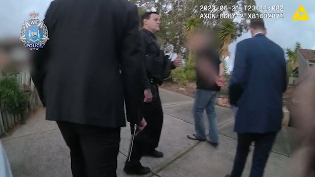 WA Police body cam footage shows the moment Michael Anthony Woodhall was arrested on historical rape charges.