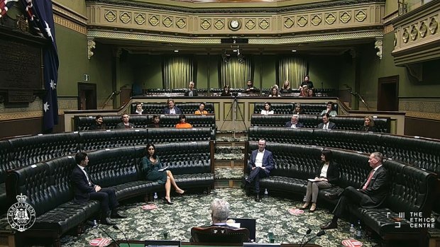 The Bare Pit was hosted by the Ethics Centre in the so-called “bear pit” of the NSW Legislative Assembly.