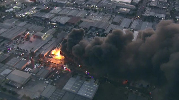 Toxic smoke billows from the site of last week's Campbellfield fire.