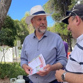 Geoff Baker on the campaign trail in South Perth.