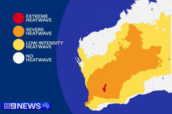 The map shows the heatwave covers much of the state.