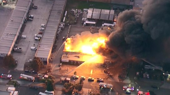 Aerial shots of the factory blaze in Campbellfield this morning.